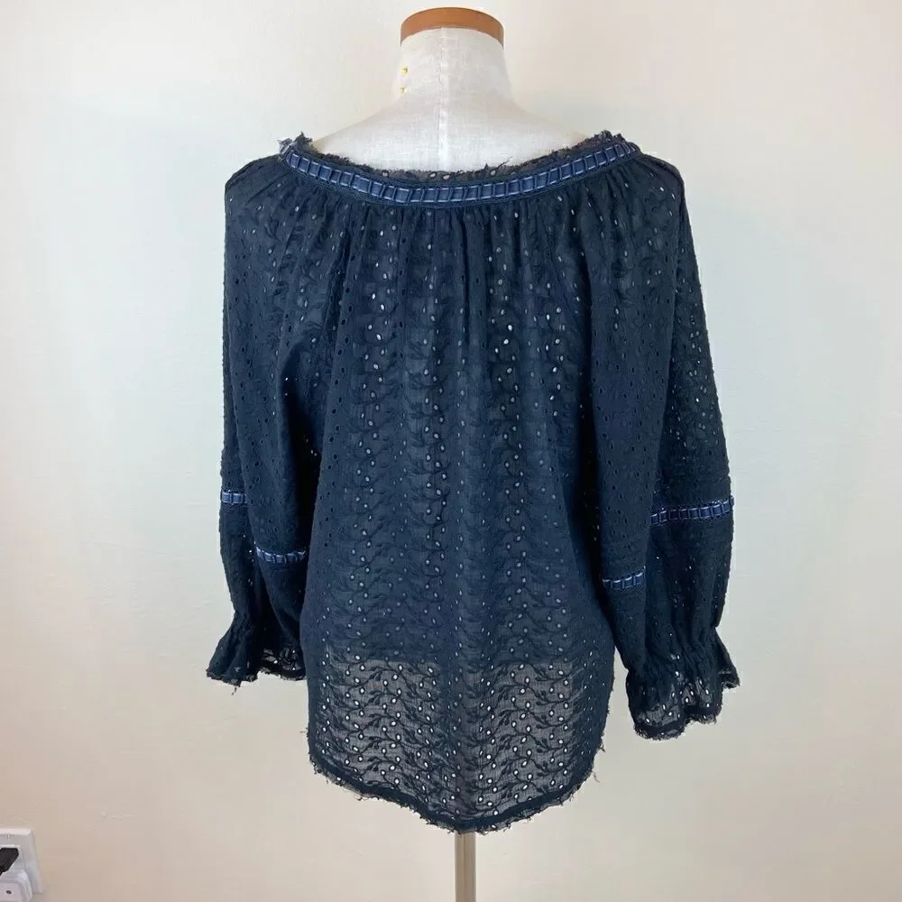 Free People Darcy Eyelet Black Blouse